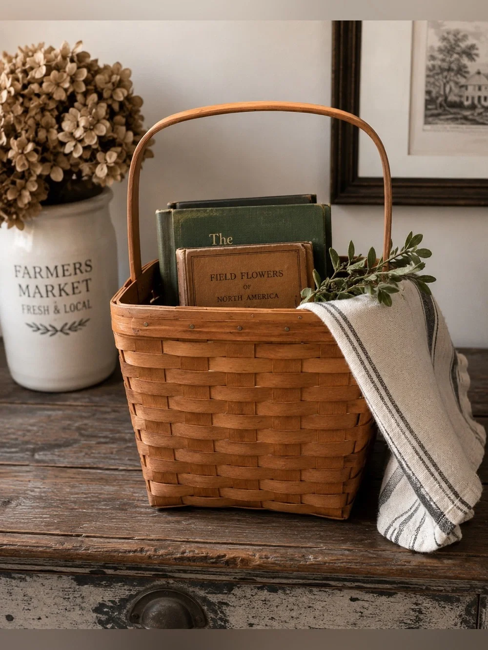 Bradford Basket Co Handwoven 1998 Single Handle Basket USA